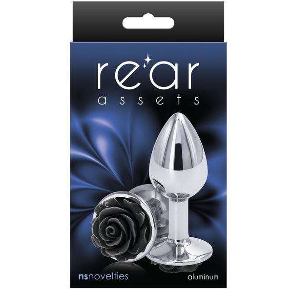 Rear Assets Silver Black Rose Aluminum Butt Plug - Small