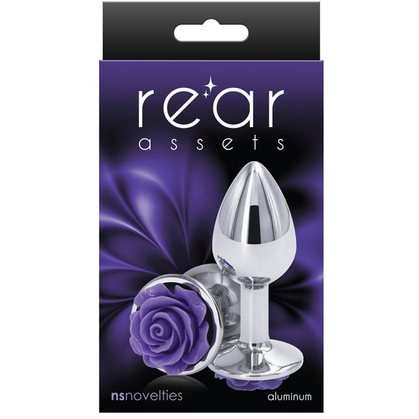 Rear Assets Silver Purple Rose Aluminum Butt Plug - Small