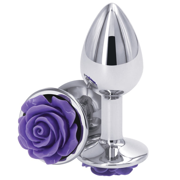 Rear Assets Silver Purple Rose Aluminum Butt Plug - Small