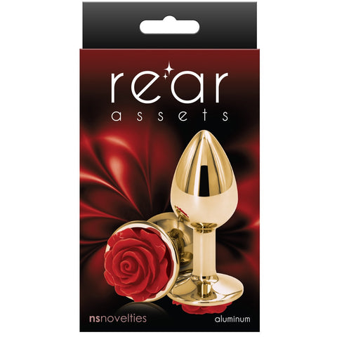 Rear Assets Gold Red Rose Aluminum Butt Plug - Small