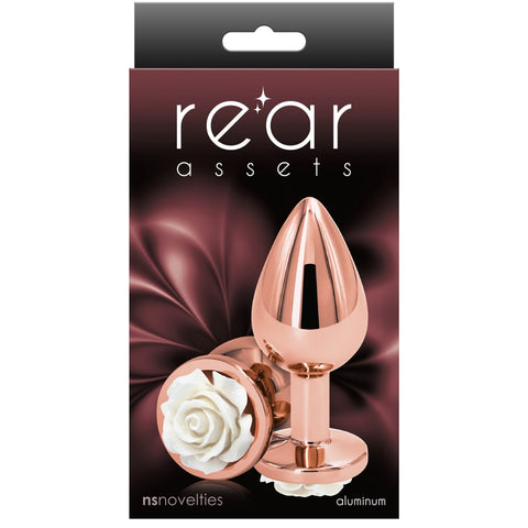 Rear Assets Rose Gold White Rose Aluminum Butt Plug - Medium