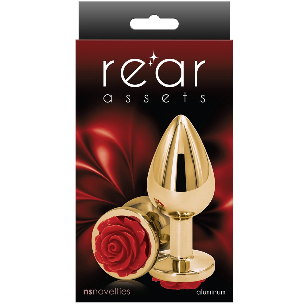 Rear Assets Gold Red Rose Aluminum Butt Plug - Medium