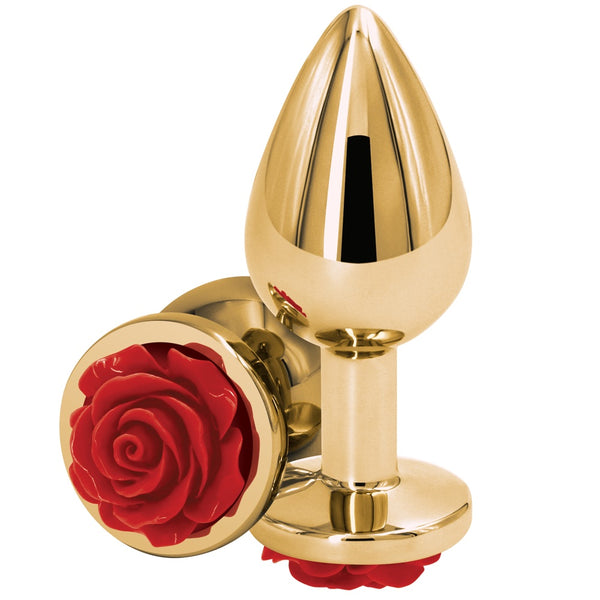 Rear Assets Gold Red Rose Aluminum Butt Plug - Medium