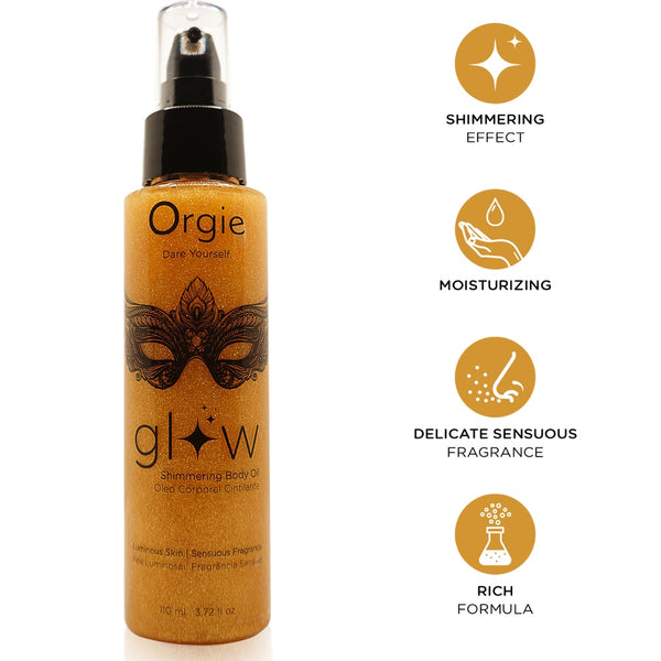Orgie Glow Shimmering Body Oil - 110ml - Extreme Toyz Singapore - https://extremetoyz.com.sg - Sex Toys and Lingerie Online Store - Bondage Gear / Vibrators / Electrosex Toys / Wireless Remote Control Vibes / Sexy Lingerie and Role Play / BDSM / Dungeon Furnitures / Dildos and Strap Ons  / Anal and Prostate Massagers / Anal Douche and Cleaning Aide / Delay Sprays and Gels / Lubricants and more...