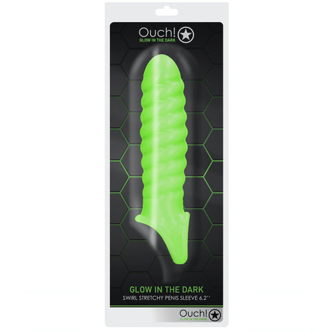 Shots America Ouch! Glow In The Dark Swirl Stretchy Penis Sleeve - 6.2" - Extreme Toyz Singapore - https://extremetoyz.com.sg - Sex Toys and Lingerie Online Store - Bondage Gear / Vibrators / Electrosex Toys / Wireless Remote Control Vibes / Sexy Lingerie and Role Play / BDSM / Dungeon Furnitures / Dildos and Strap Ons &nbsp;/ Anal and Prostate Massagers / Anal Douche and Cleaning Aide / Delay Sprays and Gels / Lubricants and more...