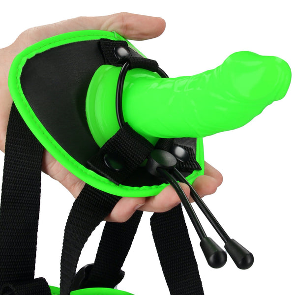 Shots America Ouch! Glow In The Dark Bonded Leather Strap-on With Silicone Dildo - 5.7" - Extreme Toyz Singapore - https://extremetoyz.com.sg - Sex Toys and Lingerie Online Store - Bondage Gear / Vibrators / Electrosex Toys / Wireless Remote Control Vibes / Sexy Lingerie and Role Play / BDSM / Dungeon Furnitures / Dildos and Strap Ons &nbsp;/ Anal and Prostate Massagers / Anal Douche and Cleaning Aide / Delay Sprays and Gels / Lubricants and more...