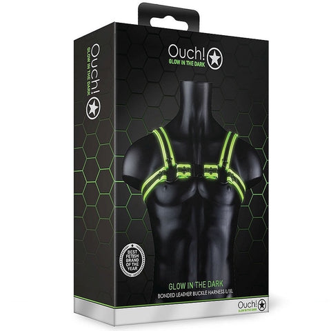 Shots America Ouch! Glow In The Dark Bonded Leather Buckle Harness - L/XL - Extreme Toyz Singapore - https://extremetoyz.com.sg - Sex Toys and Lingerie Online Store - Bondage Gear / Vibrators / Electrosex Toys / Wireless Remote Control Vibes / Sexy Lingerie and Role Play / BDSM / Dungeon Furnitures / Dildos and Strap Ons &nbsp;/ Anal and Prostate Massagers / Anal Douche and Cleaning Aide / Delay Sprays and Gels / Lubricants and more...