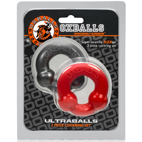 OXBALLS ULTRABALLS 2 Piece Cockring Set - Red/Steel - Extreme Toyz Singapore - https://extremetoyz.com.sg - Sex Toys and Lingerie Online Store - Bondage Gear / Vibrators / Electrosex Toys / Wireless Remote Control Vibes / Sexy Lingerie and Role Play / BDSM / Dungeon Furnitures / Dildos and Strap Ons &nbsp;/ Anal and Prostate Massagers / Anal Douche and Cleaning Aide / Delay Sprays and Gels / Lubricants and more...