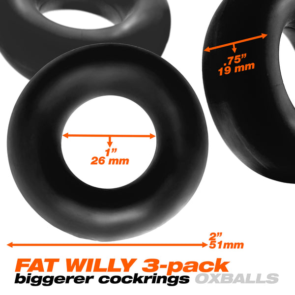 OXBALLS FAT WILLY RINGS 3-Pack Cockrings - Black - Extreme Toyz Singapore - https://extremetoyz.com.sg - Sex Toys and Lingerie Online Store - Bondage Gear / Vibrators / Electrosex Toys / Wireless Remote Control Vibes / Sexy Lingerie and Role Play / BDSM / Dungeon Furnitures / Dildos and Strap Ons &nbsp;/ Anal and Prostate Massagers / Anal Douche and Cleaning Aide / Delay Sprays and Gels / Lubricants and more...