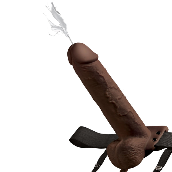 Fetish Fantasy Series 9" Squirting Hollow Strap-on with Balls - Brown