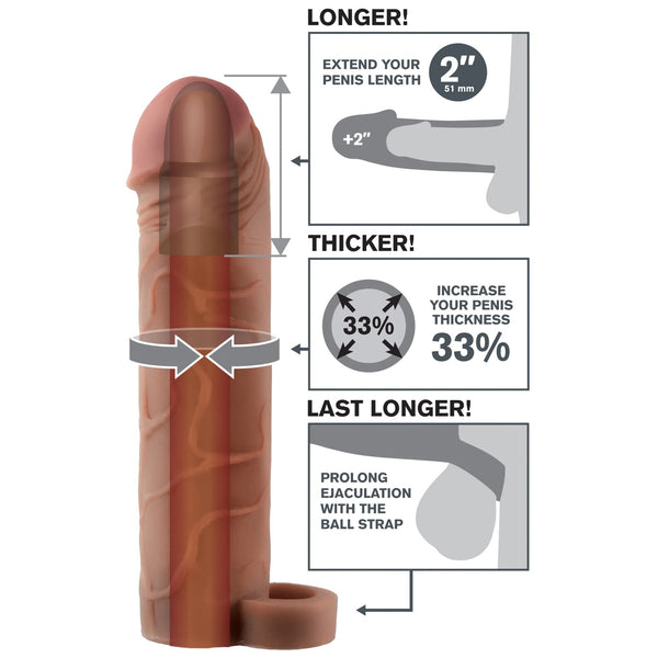 Fantasy X-Tensions Perfect 2" Extension with Ball Strap - Brown