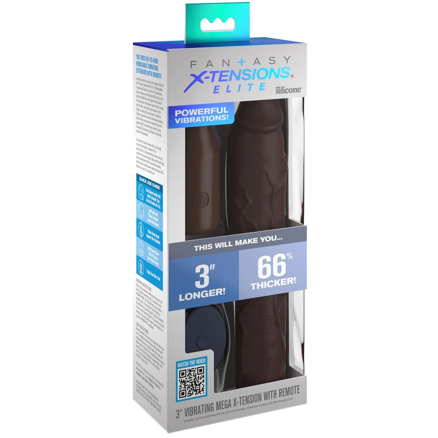 Fantasy X-Tensions Elite 3" Vibrating Mega X-tension with Remote - Brown