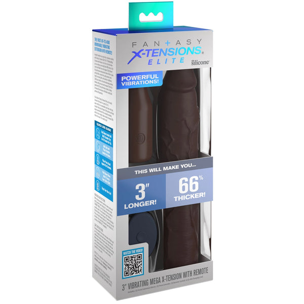 Fantasy X-Tensions Elite 3" Vibrating Mega X-tension with Remote - Brown