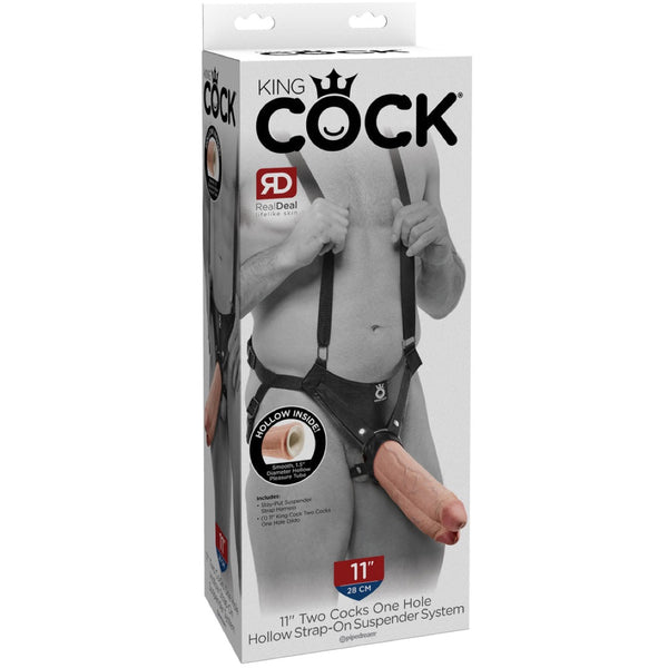 Pipedream King Cock 11" Two Cocks One Hole Hollow Strap-on Suspender System - Extreme Toyz Singapore - https://extremetoyz.com.sg - Sex Toys and Lingerie Online Store