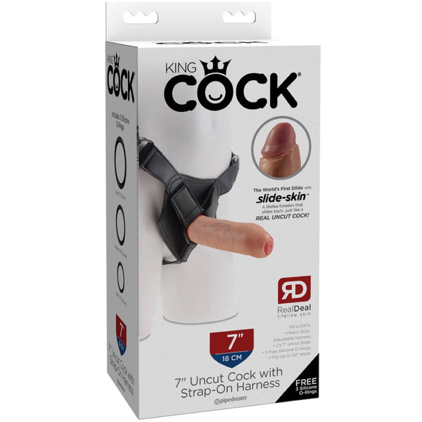 Pipedream King Cock 7" Uncut With Strap-on Harness - Extreme Toyz Singapore - https://extremetoyz.com.sg - Sex Toys and Lingerie Online Store