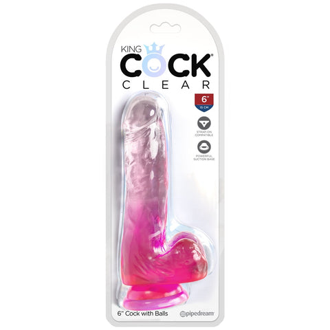 Pipedream King Cock Clear 6" Cock with Balls - Pink - Extreme Toyz Singapore - https://extremetoyz.com.sg - Sex Toys and Lingerie Online Store - Bondage Gear / Vibrators / Electrosex Toys / Wireless Remote Control Vibes / Sexy Lingerie and Role Play / BDSM / Dungeon Furnitures / Dildos and Strap Ons &nbsp;/ Anal and Prostate Massagers / Anal Douche and Cleaning Aide / Delay Sprays and Gels / Lubricants and more...