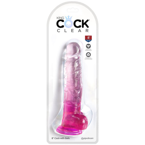 Pipedream King Cock Clear 8" with Balls - Pink - Extreme Toyz Singapore - https://extremetoyz.com.sg - Sex Toys and Lingerie Online Store - Bondage Gear / Vibrators / Electrosex Toys / Wireless Remote Control Vibes / Sexy Lingerie and Role Play / BDSM / Dungeon Furnitures / Dildos and Strap Ons &nbsp;/ Anal and Prostate Massagers / Anal Douche and Cleaning Aide / Delay Sprays and Gels / Lubricants and more...
