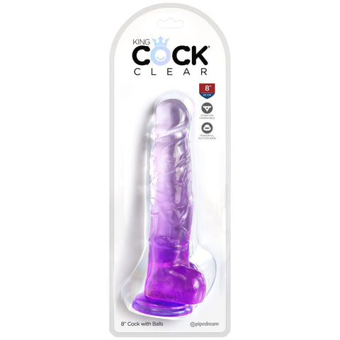 Pipedream King Cock Clear 8" with Balls - Purple - Extreme Toyz Singapore - https://extremetoyz.com.sg - Sex Toys and Lingerie Online Store - Bondage Gear / Vibrators / Electrosex Toys / Wireless Remote Control Vibes / Sexy Lingerie and Role Play / BDSM / Dungeon Furnitures / Dildos and Strap Ons &nbsp;/ Anal and Prostate Massagers / Anal Douche and Cleaning Aide / Delay Sprays and Gels / Lubricants and more...