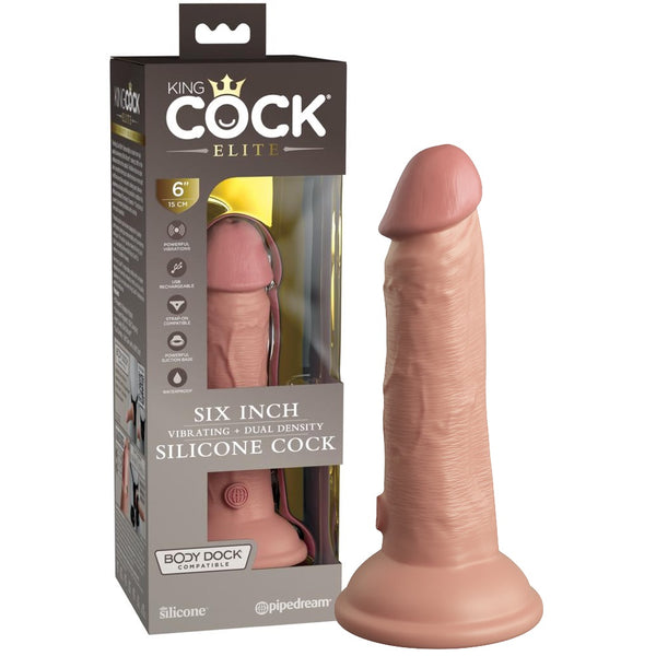 Pipedream Products King Cock Elite 6" Vibrating Silicone Dual Density Rechargeable Cock - Extreme Toyz Singapore - https://extremetoyz.com.sg - Sex Toys and Lingerie Online Store
