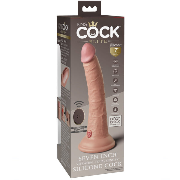 Pipedream King Cock Elite 7" Vibrating Silicone Dual Density Rechargeable Cock with Remote - Light - Extreme Toyz Singapore - https://extremetoyz.com.sg - Sex Toys and Lingerie Online Store - Bondage Gear / Vibrators / Electrosex Toys / Wireless Remote Control Vibes / Sexy Lingerie and Role Play / BDSM / Dungeon Furnitures / Dildos and Strap Ons &nbsp;/ Anal and Prostate Massagers / Anal Douche and Cleaning Aide / Delay Sprays and Gels / Lubricants and more...