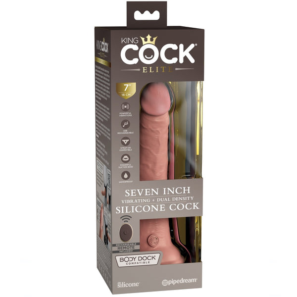 Pipedream King Cock Elite 7" Vibrating Silicone Dual Density Rechargeable Cock with Remote - Light - Extreme Toyz Singapore - https://extremetoyz.com.sg - Sex Toys and Lingerie Online Store - Bondage Gear / Vibrators / Electrosex Toys / Wireless Remote Control Vibes / Sexy Lingerie and Role Play / BDSM / Dungeon Furnitures / Dildos and Strap Ons &nbsp;/ Anal and Prostate Massagers / Anal Douche and Cleaning Aide / Delay Sprays and Gels / Lubricants and more...