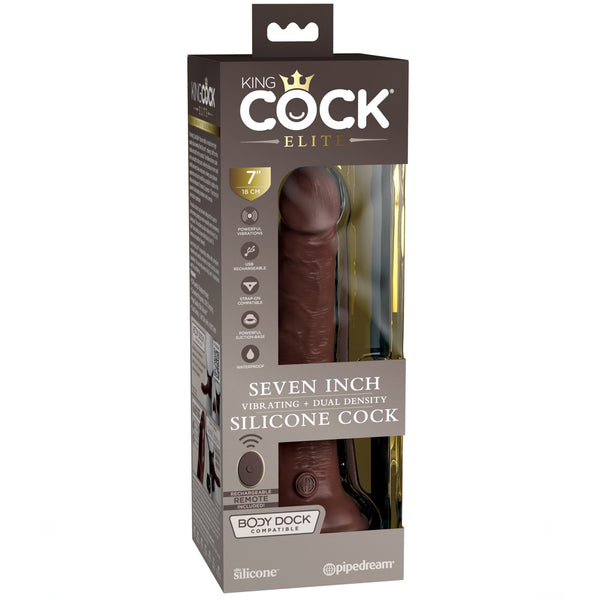 Pipedream King Cock Elite 7" Vibrating Silicone Dual Density Rechargeable Cock with Remote - Brown - Extreme Toyz Singapore - https://extremetoyz.com.sg - Sex Toys and Lingerie Online Store - Bondage Gear / Vibrators / Electrosex Toys / Wireless Remote Control Vibes / Sexy Lingerie and Role Play / BDSM / Dungeon Furnitures / Dildos and Strap Ons &nbsp;/ Anal and Prostate Massagers / Anal Douche and Cleaning Aide / Delay Sprays and Gels / Lubricants and more...