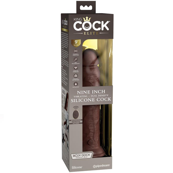 Pipedream King Cock Elite 9" Vibrating Silicone Dual Density Rechargeable Cock with Remote - Brown - Extreme Toyz Singapore - https://extremetoyz.com.sg - Sex Toys and Lingerie Online Store - Bondage Gear / Vibrators / Electrosex Toys / Wireless Remote Control Vibes / Sexy Lingerie and Role Play / BDSM / Dungeon Furnitures / Dildos and Strap Ons &nbsp;/ Anal and Prostate Massagers / Anal Douche and Cleaning Aide / Delay Sprays and Gels / Lubricants and more...