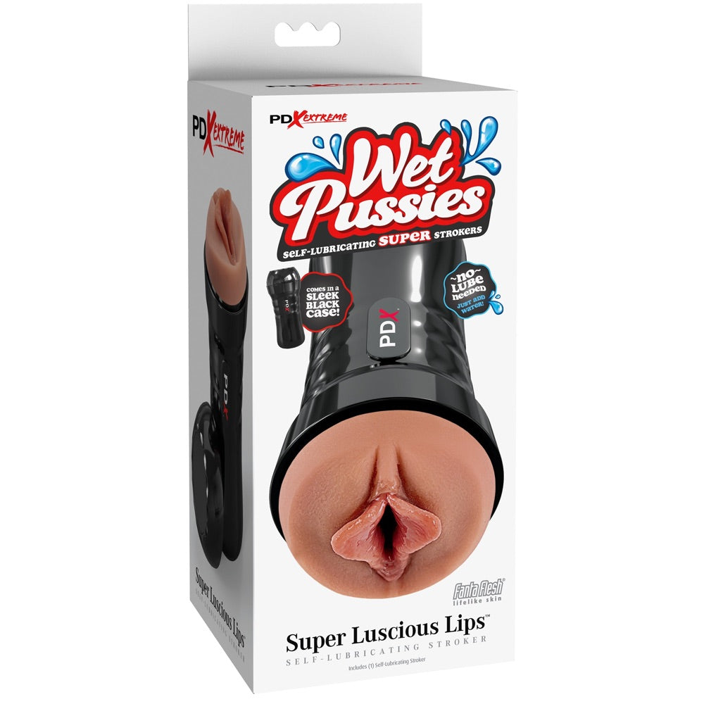 PDX Extreme Wet Pussies Super Luscious Lips Self-Lubricating Stroker - Brown