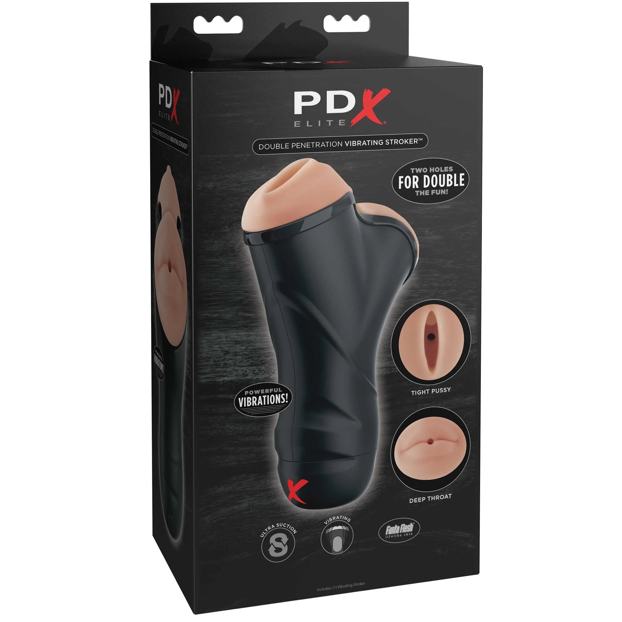 PDX Elite Double Penetration Vibrating Stroker with Ultra Suction