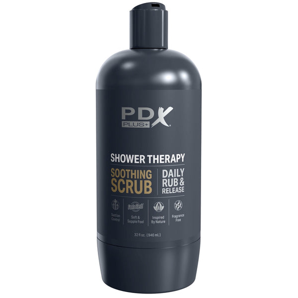 PDX Plus Shower Therapy Soothing Scrub Hands-Free Discreet Shower Bottle Stroker - Brown