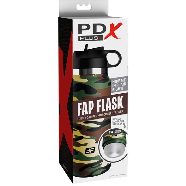 PDX Plus Fap Flask Happy Camper Discreet Water Bottle Stroker - Frosted