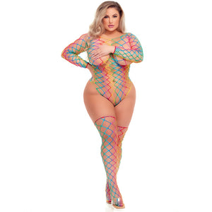 Pink Lipstick Lingerie Plus Size Taste the Rainbow Teddy and Thigh Hi Set - Rainbow - Extreme Toyz Singapore - https://extremetoyz.com.sg - Sex Toys and Lingerie Online Store - Bondage Gear / Vibrators / Electrosex Toys / Wireless Remote Control Vibes / Sexy Lingerie and Role Play / BDSM / Dungeon Furnitures / Dildos and Strap Ons &nbsp;/ Anal and Prostate Massagers / Anal Douche and Cleaning Aide / Delay Sprays and Gels / Lubricants and more...