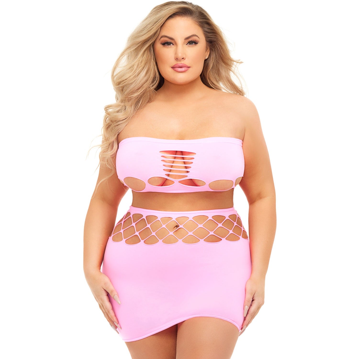 Plus Size Net Worth 2pc Bandeau Set - Pink
