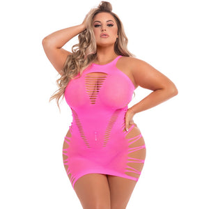 Pink Lipstick Lingerie Plus Size Back 2 Basixxx Hi-Neck Dress - Pink - Extreme Toyz Singapore - https://extremetoyz.com.sg - Sex Toys and Lingerie Online Store - Bondage Gear / Vibrators / Electrosex Toys / Wireless Remote Control Vibes / Sexy Lingerie and Role Play / BDSM / Dungeon Furnitures / Dildos and Strap Ons &nbsp;/ Anal and Prostate Massagers / Anal Douche and Cleaning Aide / Delay Sprays and Gels / Lubricants and more...