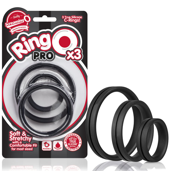 RingO Pro X3 True Silicone Cock Ring Set - Black