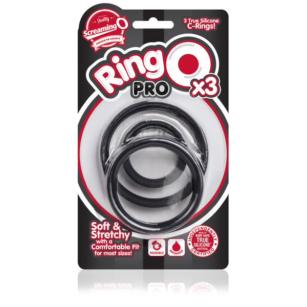 RingO Pro X3 True Silicone Cock Ring Set - Black