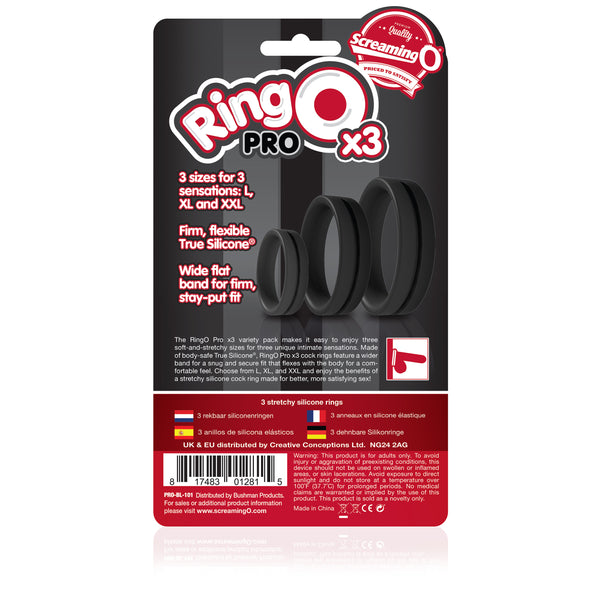 RingO Pro X3 True Silicone Cock Ring Set - Black