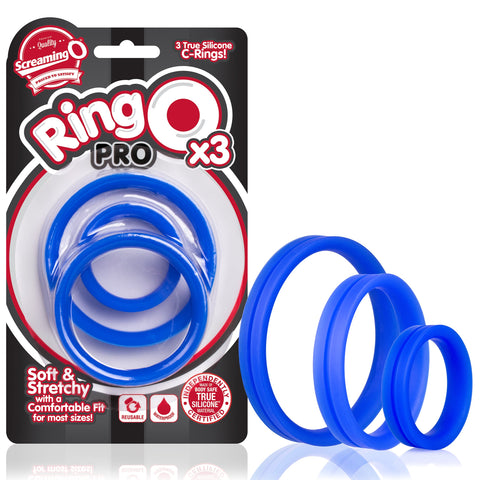 RingO Pro X3 True Silicone Cock Ring Set - Blue