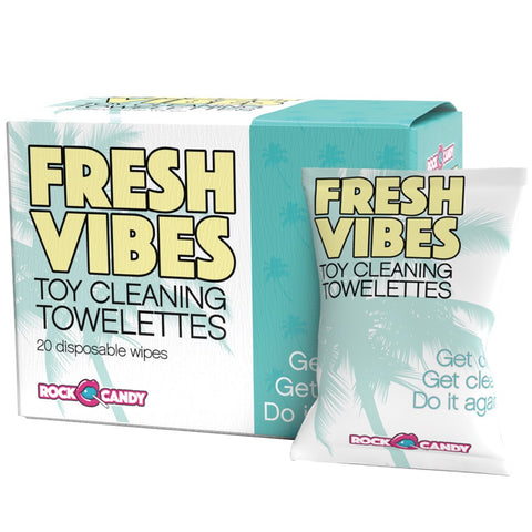 Rock Candy Fresh Vibes Toy Cleaning Towelettes Individual Wipes - Box of 20 - Extreme Toyz Singapore - https://extremetoyz.com.sg - Sex Toys and Lingerie Online Store - Bondage Gear / Vibrators / Electrosex Toys / Wireless Remote Control Vibes / Sexy Lingerie and Role Play / BDSM / Dungeon Furnitures / Dildos and Strap Ons &nbsp;/ Anal and Prostate Massagers / Anal Douche and Cleaning Aide / Delay Sprays and Gels / Lubricants and more...
