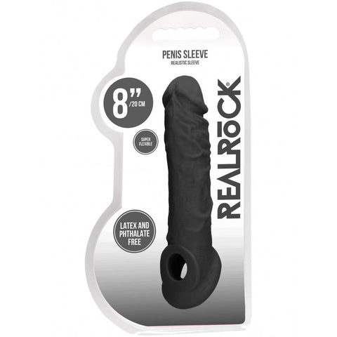 Shots America RealRock 8" Penis Sleeve with Ring - Black - Extreme Toyz Singapore - https://extremetoyz.com.sg - Sex Toys and Lingerie Online Store - Bondage Gear / Vibrators / Electrosex Toys / Wireless Remote Control Vibes / Sexy Lingerie and Role Play / BDSM / Dungeon Furnitures / Dildos and Strap Ons &nbsp;/ Anal and Prostate Massagers / Anal Douche and Cleaning Aide / Delay Sprays and Gels / Lubricants and more...