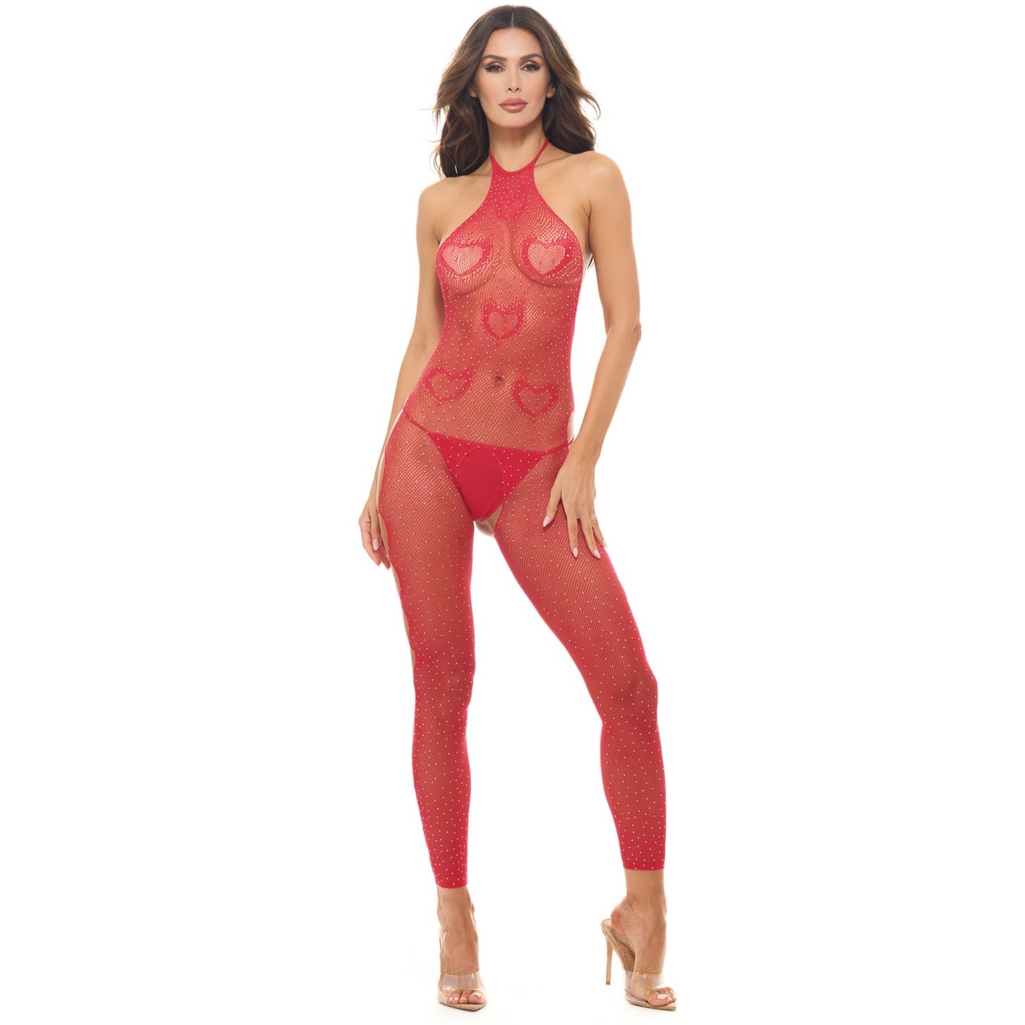 Love Stroke Stones Heart Bodystocking & G-String - Red