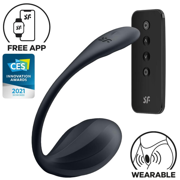 Ribbed Petal Connect App Super Strong Vibration Wearable Vibrator with Remote - Black