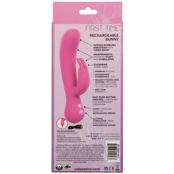 CalExotics First Time Rechargeable Bunny Vibrator - Pink - Extreme Toyz Singapore - https://extremetoyz.com.sg - Sex Toys and Lingerie Online Store - Bondage Gear / Vibrators / Electrosex Toys / Wireless Remote Control Vibes / Sexy Lingerie and Role Play / BDSM / Dungeon Furnitures / Dildos and Strap Ons &nbsp;/ Anal and Prostate Massagers / Anal Douche and Cleaning Aide / Delay Sprays and Gels / Lubricants and more...