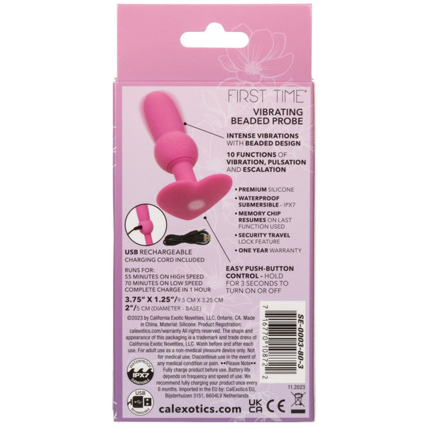 CalExotics First Time Rechargeable Vibrating Beaded Probe - Pink - Extreme Toyz Singapore - https://extremetoyz.com.sg - Sex Toys and Lingerie Online Store - Bondage Gear / Vibrators / Electrosex Toys / Wireless Remote Control Vibes / Sexy Lingerie and Role Play / BDSM / Dungeon Furnitures / Dildos and Strap Ons &nbsp;/ Anal and Prostate Massagers / Anal Douche and Cleaning Aide / Delay Sprays and Gels / Lubricants and more...