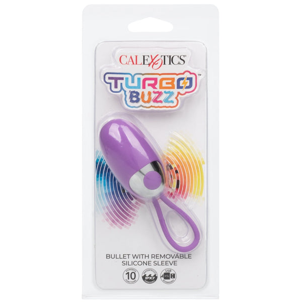 Turbo Buzz 10-Function Rechargeable Bullet with Removable Silicone Sleeve - Purple