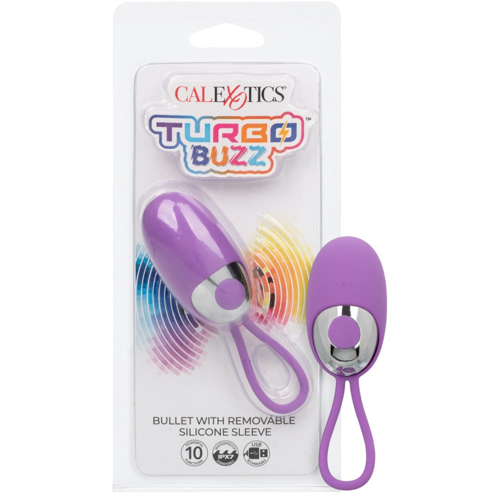 Turbo Buzz 10-Function Rechargeable Bullet with Removable Silicone Sleeve - Purple