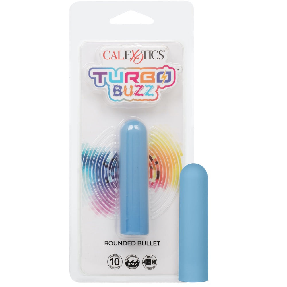 Turbo Buzz 10-Function Rechargeable Rounded Bullet - Blue