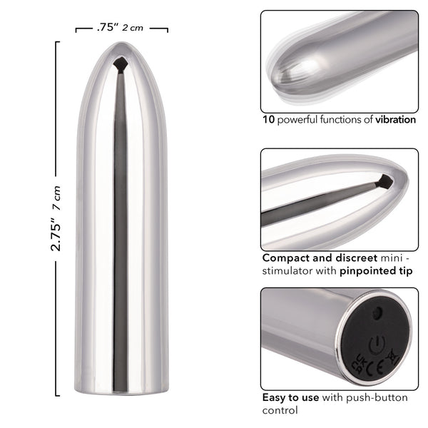 Turbo Buzz 10-Function Rechargeable Classic Mini Bullet - Silver