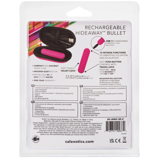 CalExotics Rechargeable Hideaway Bullet - Pink - Extreme Toyz Singapore - https://extremetoyz.com.sg - Sex Toys and Lingerie Online Store - Bondage Gear / Vibrators / Electrosex Toys / Wireless Remote Control Vibes / Sexy Lingerie and Role Play / BDSM / Dungeon Furnitures / Dildos and Strap Ons &nbsp;/ Anal and Prostate Massagers / Anal Douche and Cleaning Aide / Delay Sprays and Gels / Lubricants and more...