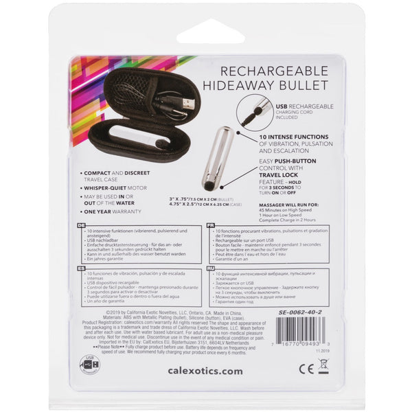 CalExotics Rechargeable Hideaway Bullet - Silver - Extreme Toyz Singapore - https://extremetoyz.com.sg - Sex Toys and Lingerie Online Store - Bondage Gear / Vibrators / Electrosex Toys / Wireless Remote Control Vibes / Sexy Lingerie and Role Play / BDSM / Dungeon Furnitures / Dildos and Strap Ons &nbsp;/ Anal and Prostate Massagers / Anal Douche and Cleaning Aide / Delay Sprays and Gels / Lubricants and more...